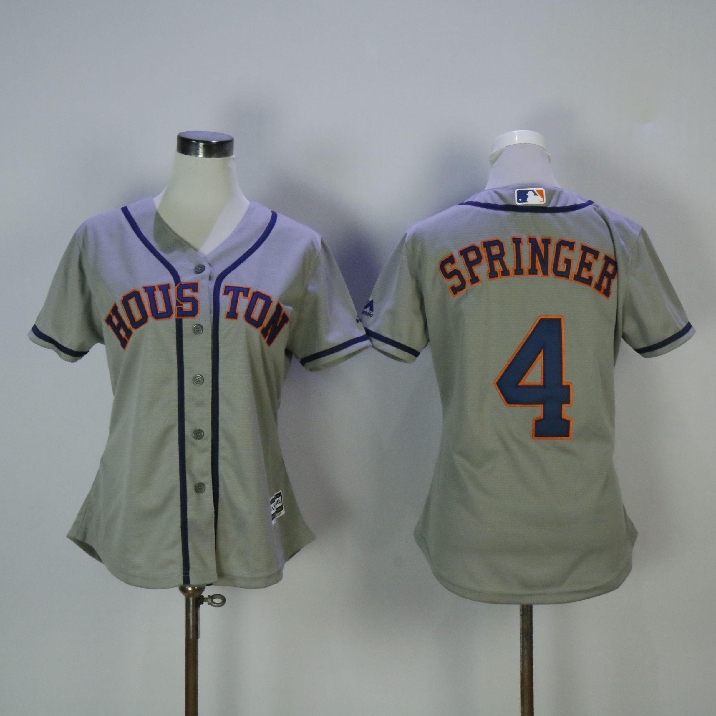 Women Houston Astros 4 Springer Grey MLB Jerseys